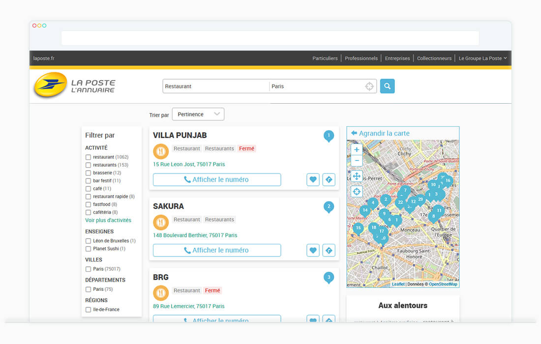 annuaire Poste UI UX design web interface